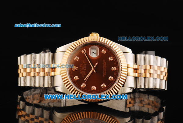 Rolex Datejust II Oyster Perpetual Automatic Movement Steel Case with Brown Dial and Diamond Markers-Two Tone Strap - Click Image to Close